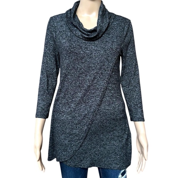WHBM Womens Small Dark Grey Cowl Neck Tunic Top 3/4 Sleeve Modern - Picture 2 of 9